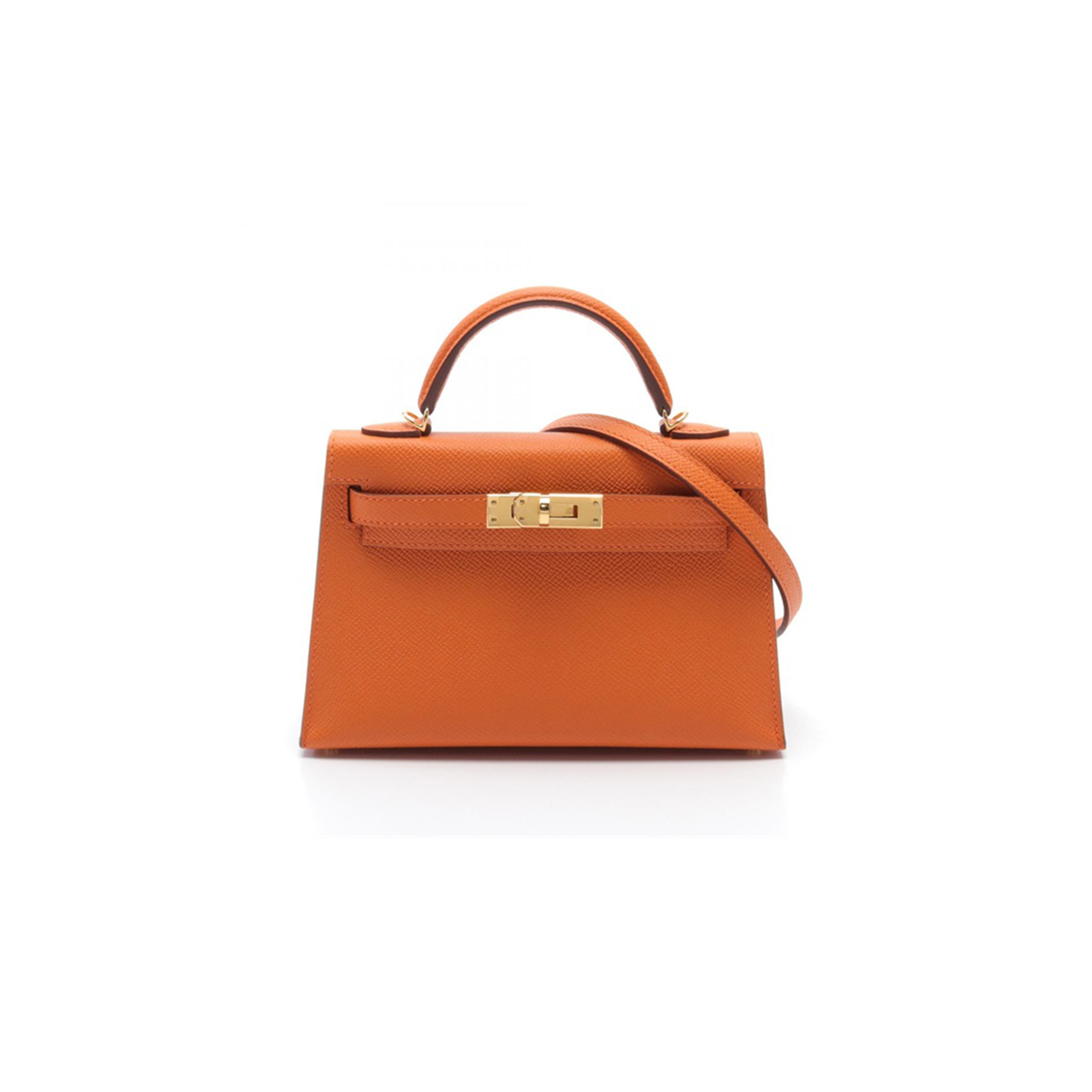 HERMÈS MINI KELLY II EPSOM LEATHER ORANGE GOLD BUCKLE (19*12*5.5cm)